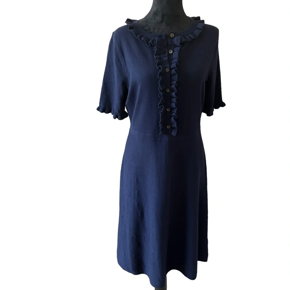 Boden Ruffle Frill Detail Short Sleeve Navy Knit Dress Size 8R - Picture 1 of 13